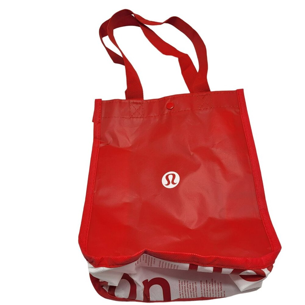 Lululemon Athletica Yoga Tote Reusable Shopping Bag Red White 2 Handles Snap